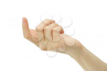 hand pointing with index on a white background