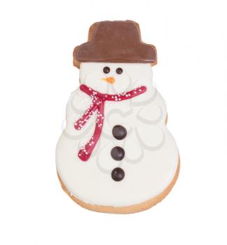 Frosted Snowman cookie isolated on white background. 