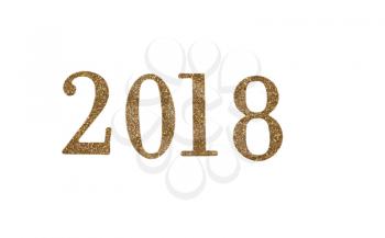 2018 gold New Year numbers isolated on pure white background 