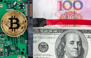 Bitcoin and traditional currencies with technology 