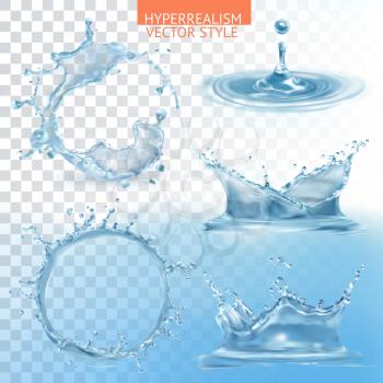 Water splashing with transparency vector set