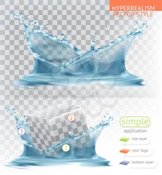 Water splash with transparency. Hyperrealism vector style simple application