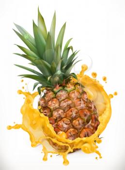 Pineapple juice. Fresh fruit, 3d vector icon