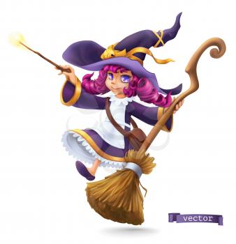 Little witch, sorceress. Happy Halloween. 3d vector cartoon character