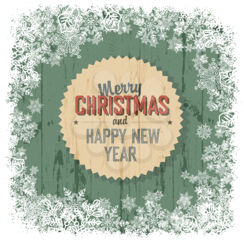Merry Christmas greeting on green wooden background, vector.