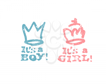 It's a boy lettering, it's a girl lettering. Baby shower party design element. Vector greeting badges. 