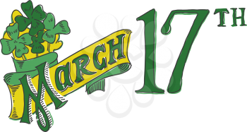 Hand Drawn Inscription with text 17th March. St. Patrick's Day vector doodle template