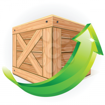 Wooden box with green arrow