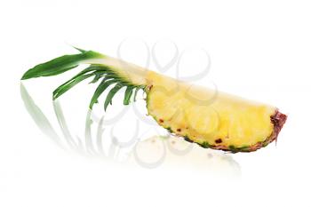 Quarter cut of ripe whole pineapple isolated on white background.
