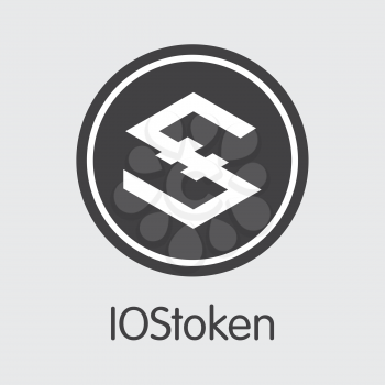 Iostoken - Cryptocurrency Concept. Colored Vector Icon Logo and Name of Virtual Currency on Grey Background. Vector Coin Illustration for Exchange IOS.