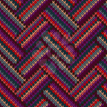 Style Seamless Knitted Pattern. Complex Geometric Striped Red Blue Brown Violet Orange Yellow Color Swatch
