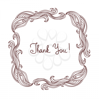 Floral frame with hand-drawn natural graphic elements. Thank you