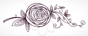 Rose. Stylized flower for the design of wedding and birthday invitation cards. Drawing sketches. Outline icon symbol.