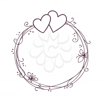 Valentine's day frame. Wedding vector background with two hearts.