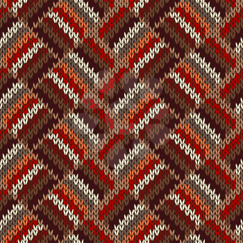 Knitted seamless pattern. Classic knitwear red white brown ornament. Fashion trendy stylish background