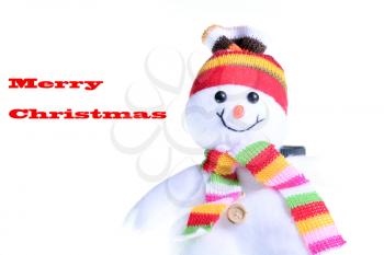 Happy snowman isolated on white with copy space