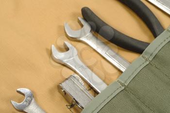 Macro shot of tools in a pouch