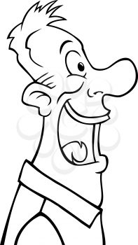Black and white cartoon face of a smiling guy in profile.