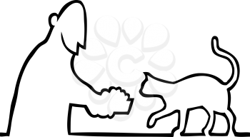 Royalty Free Clipart Image of a Man Feeding his Cat