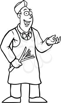 Royalty Free Clipart Image of a Grocer Holding a Leek