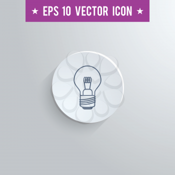 Stylish lightbulb icon. Blue colored symbol on a white circle with shadow on a gray background. EPS10 with transparency.