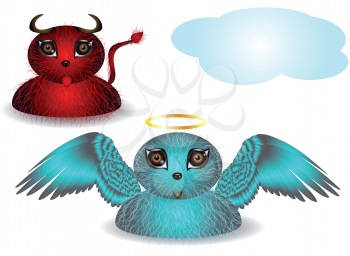 strange angel and demon isolated on white background