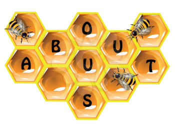 sign about us with bee and honeycomb
