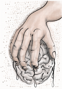 stress. human hand with brain on abstract background