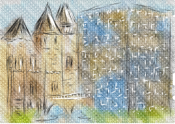 utrecht. abstract illustration of city on multicolor background