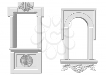 Two window openings isolated on a white background