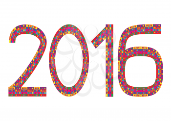 Multi colored numbers of year 2016 on white background