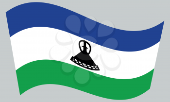 Lesotho national official flag. Basotho african patriotic symbol, banner, element, background. Correct colors. Flag of Lesotho waving on gray background, vector