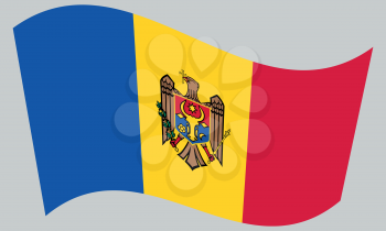 Moldovan national official flag. Patriotic symbol, banner, element, background. Correct colors. Flag of Moldova waving on gray background, vector