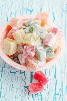 delicious dessert Turkish delight on the cracked board