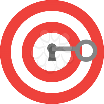 Vector grey key unlocking red bullseye with keyhole.