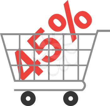 Vector red 45 percent symbol inside grey shopping cart.