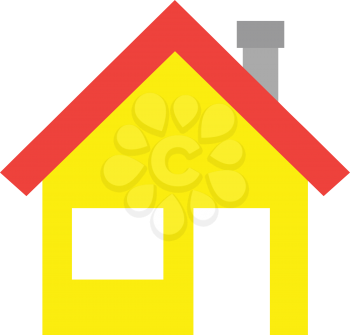 Red roofed yellow vector house icon with window and door