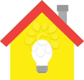 Vector red roofed yellow house icon with light bulb