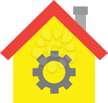 Vector red roofed yellow house icon with grey gear