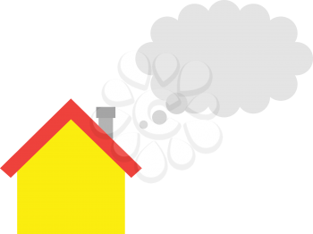 Vector red roofed yellow house icon with grey blank thought bubble.