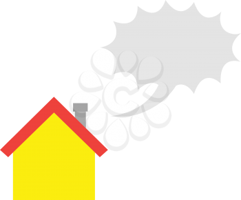 Vector red roofed yellow house icon with grey blank exclamation bubble.