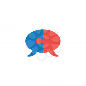 Flat design style vector illustration concept of two part blue and red puzzle pieces speech bubbles symbol icon connected on white background.