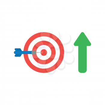 Vector illustration icon concept of bulls eye and dart in the center with arrow moving up.
