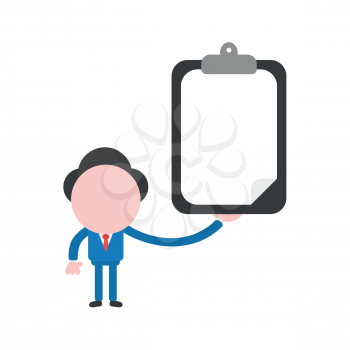Vector illustration concept of businessman character holding clipboard icon with blank paper.