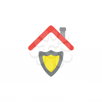Flat design vector illustration concept of grey and yellow shield guard under red roof symbol icon on white background.