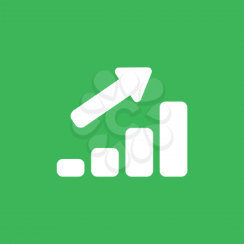 Flat vector icon concept of sales bar graph moving up on green background.