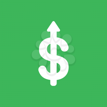 Flat vector icon concept of dollar symbol with arrow moving up on green background.