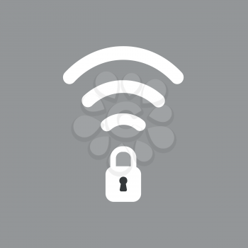 Flat vector icon concept of wireless wifi symbol with closed padlock on grey background.