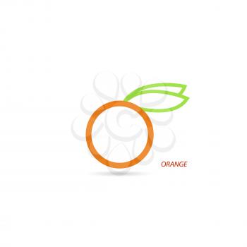 Orange with leaves on a white background. Vector illustration .
