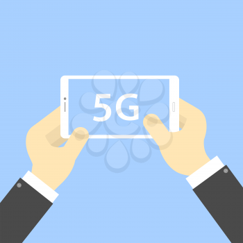 Smartphone in hand with 5G Internet connection. Vector illustration .